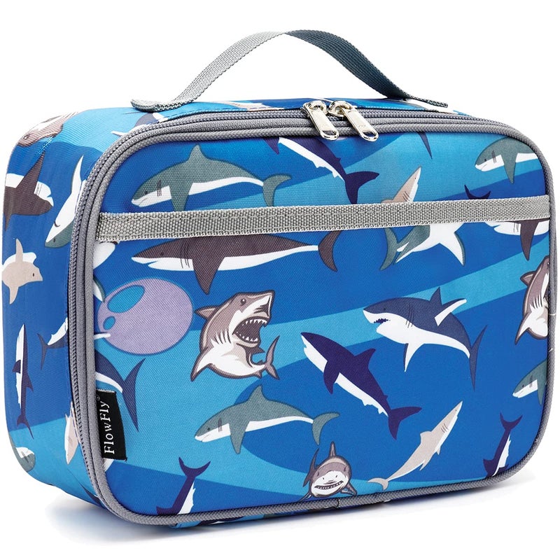 FlowFly Kids Lunch box Insulated Soft Bag Mini Cooler Back to School Thermal Meal Tote Kit for Girls, Boys, Shark - Image 1